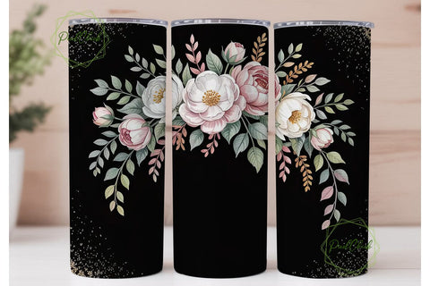 Black Gold Floral 20oz Tumbler Wrap Sublimation PixelChick 