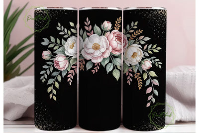 Black Gold Floral 20oz Tumbler Wrap Sublimation PixelChick 
