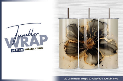 Black gold fluid art flower tumbler png Sublimation Regulrcrative 