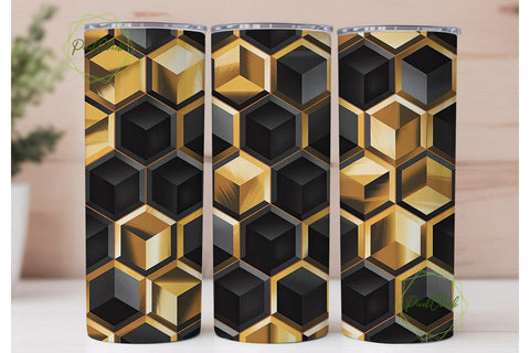 Black Gold Geometric Art 20oz Tumbler Sublimation PixelChick 