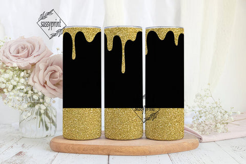 Black Gold Glitter Drip 20oz Tumbler Sublimation sassyprint 