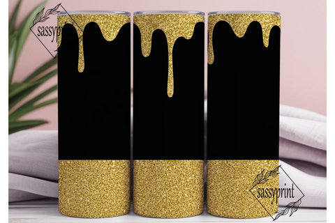 Black Gold Glitter Drip 20oz Tumbler Sublimation sassyprint 