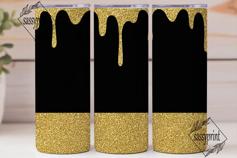 Black Gold Glitter Drip 20oz Tumbler Sublimation sassyprint 