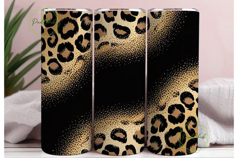 Black & Gold Leopard 20oz Tumbler Wrap Sublimation PixelChick 