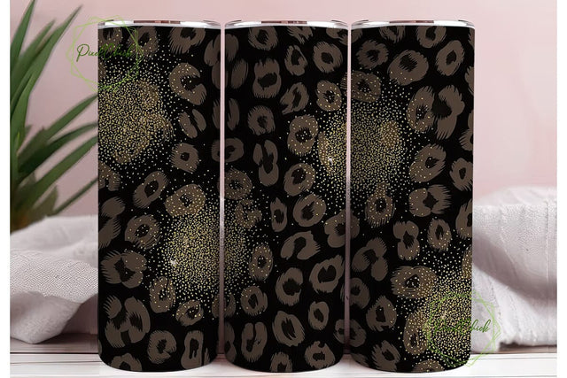 Black & Gold Leopard 20oz Tumbler Wrap Sublimation PixelChick 