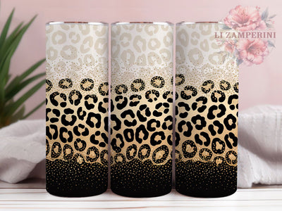 Black Gold Leopard Glitter Tumbler, Black Gold Cheetah, Metallic Background, Animal Skin Wrap, Sublimation Art, 20oz Tumbler, Bold Style Sublimation Li Zamperini 