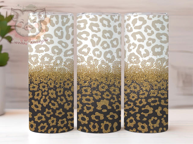 Black Gold Leopard Glitter Tumbler, Black Gold Cheetah, Metallic Glitter, Animal Print, Glam Tumbler, 20oz Tumbler, Sublimation Design Sublimation Lara' s Designs 