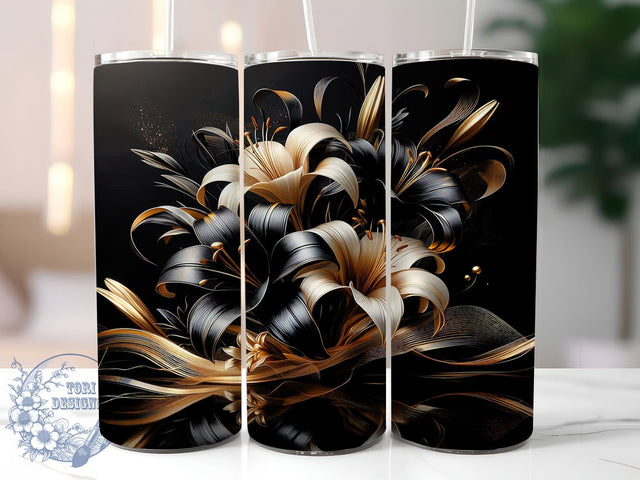 Black Gold Lily Elegant Tumbler Wrap, Elegant Floral Mug, Luxury Flower Cup, Chic Botanical Wrap, Sophisticated Bloom Design, Classy Aesthetic Gift, Sublimation Tumbler Wrap Sublimation ToriDesigns 