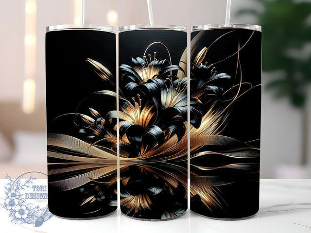 Black Gold Lily Elegant Tumbler Wrap, Elegant Floral Mug, Luxury Flower Cup, Chic Botanical Wrap, Sophisticated Bloom Design, Classy Aesthetic Gift, Sublimation Tumbler Wrap Sublimation ToriDesigns 