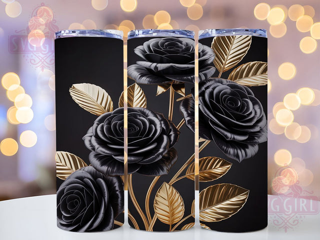 Black Gold Luxury Rose Tumbler, 3D Rose Pattern, Luxury Floral Design, 20Oz Sublimation Wrap, Elegant Rose Art, Gold Metallic Texture, Tumbler Sublimation Sublimation SvggirlplusArt 