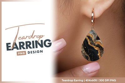 Black gold marble abstract background teardrop earring png Sublimation Regulrcrative 