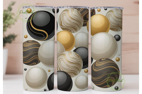 Black & Gold Marble Spheres 20oz Tumbler Sublimation PixelChick 