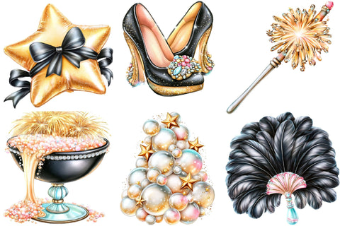 Black Gold New Year Clipart Bundle Sublimation SVGArt 