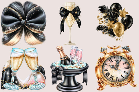Black Gold New Year Clipart Bundle Sublimation SVGArt 