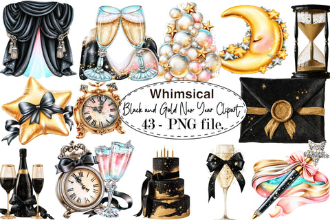 Black Gold New Year Clipart Bundle Sublimation SVGArt 