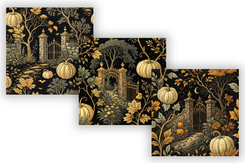 Black Gold Pumpkin Patch Toile Paper, Seamless Watercolor Pattern Bundle, Printable Scrapbook Paper, Dark Autumn Design Collection Digital Pattern FloridPrintables 