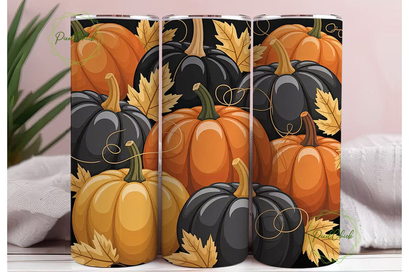 Black & Gold Pumpkins 20oz Tumbler Wrap Sublimation PixelChick 