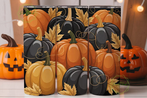 Black & Gold Pumpkins 20oz Tumbler Wrap Sublimation PixelChick 