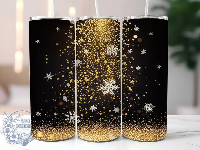 Black Gold Snowflake Tumbler, Black And Gold, Winter Wrap, Holiday Sublimation, 20oz Tumbler, Elegant Design, Festive Pattern Sublimation ToriDesigns 