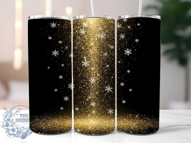 Black Gold Snowflake Tumbler, Black And Gold, Winter Wrap, Holiday Sublimation, 20oz Tumbler, Elegant Design, Festive Pattern Sublimation ToriDesigns 
