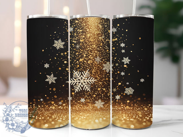 Black Gold Snowflake Tumbler, Black And Gold, Winter Wrap, Holiday Sublimation, 20oz Tumbler, Elegant Design, Festive Pattern Sublimation ToriDesigns 