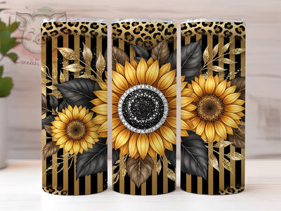 Black Gold Sunflower 20oz Tumbler, Black Gold Sunflower, Gold Sunflower, Sunflower Tumbler, 20oz Tumbler, Black Tumbler, Gold Tumbler, Tumbler Wrap Sublimation Lara' s Designs 