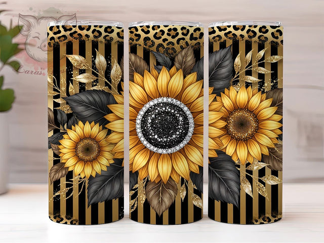 Black Gold Sunflower 20oz Tumbler, Black Gold Sunflower, Gold Sunflower, Sunflower Tumbler, 20oz Tumbler, Black Tumbler, Gold Tumbler, Tumbler Wrap Sublimation Lara' s Designs 