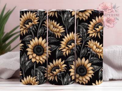 Black Gold Sunflower 20oz Tumbler, Sunflower Theme, Floral Print, Elegant Style, Chic Design, 20oz Sublimation, PNG Design Sublimation Li Zamperini 