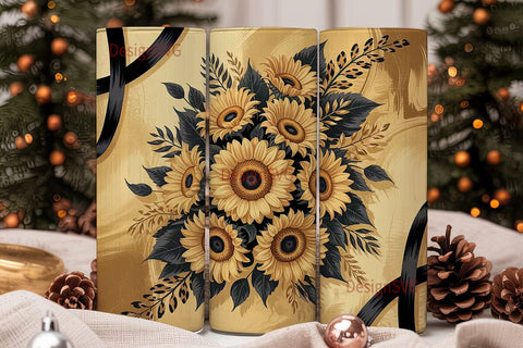 Black & Gold Sunflower 20oz Tumbler Wrap Sublimation DesignSVG 
