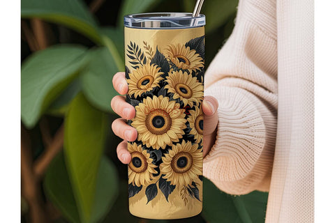 Black & Gold Sunflower 20oz Tumbler Wrap Sublimation DesignSVG 