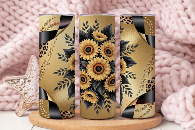 Black & Gold Sunflower 20oz Tumbler Wrap Sublimation DesignSVG 