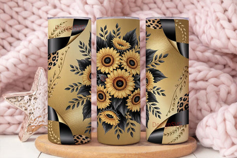 Black & Gold Sunflower 20oz Tumbler Wrap Sublimation DesignSVG 