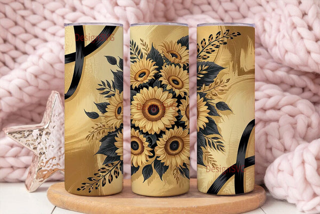 Black & Gold Sunflower 20oz Tumbler Wrap Sublimation DesignSVG 