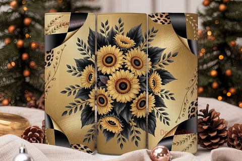 Black & Gold Sunflower 20oz Tumbler Wrap Sublimation DesignSVG 