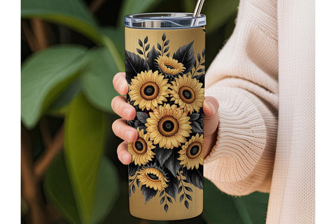 Black & Gold Sunflower 20oz Tumbler Wrap Sublimation DesignSVG 