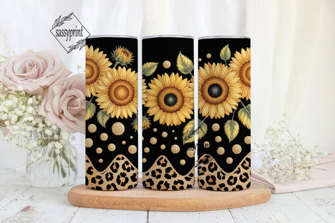 Black Gold Sunflower Leopard Tumbler Sublimation sassyprint 