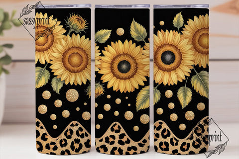 Black Gold Sunflower Leopard Tumbler Sublimation sassyprint 