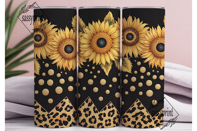 Black Gold Sunflower Leopard Tumbler Sublimation sassyprint 
