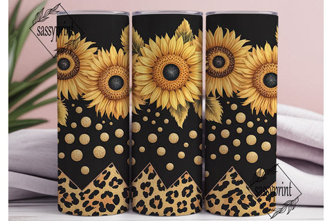 Black Gold Sunflower Leopard Tumbler Sublimation sassyprint 