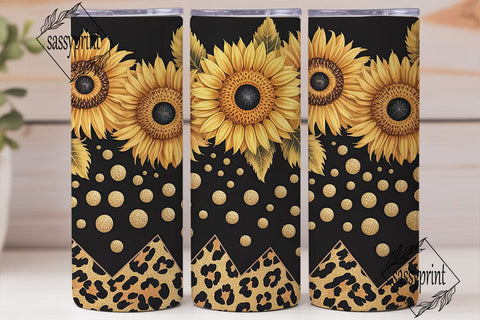 Black Gold Sunflower Leopard Tumbler Sublimation sassyprint 