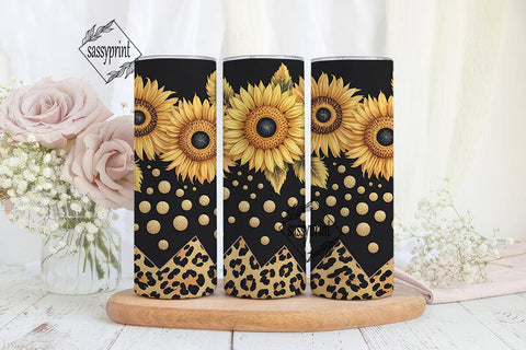 Black Gold Sunflower Leopard Tumbler Sublimation sassyprint 