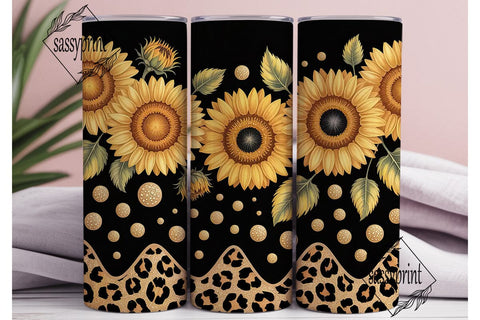 Black Gold Sunflower Leopard Tumbler Sublimation sassyprint 