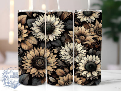 Black Gold Sunflower Tumbler, Big Sunflower Tumbler, Elegant Floral Wrap, Rustic Sunflower Wrap, Glamorous Flower Wrap, Sublimation Design, Trendy Gift Idea Sublimation ToriDesigns 