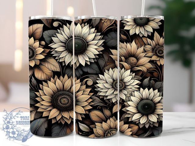Black Gold Sunflower Tumbler, Big Sunflower Tumbler, Elegant Floral Wrap, Rustic Sunflower Wrap, Glamorous Flower Wrap, Sublimation Design, Trendy Gift Idea Sublimation ToriDesigns 