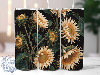 Black Gold Sunflower Tumbler, Big Sunflower Tumbler, Elegant Floral Wrap, Rustic Sunflower Wrap, Glamorous Flower Wrap, Sublimation Design, Trendy Gift Idea Sublimation ToriDesigns 