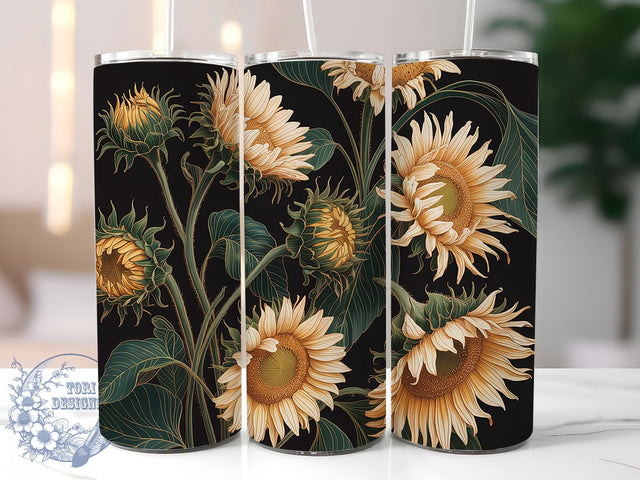 Black Gold Sunflower Tumbler, Big Sunflower Tumbler, Elegant Floral Wrap, Rustic Sunflower Wrap, Glamorous Flower Wrap, Sublimation Design, Trendy Gift Idea Sublimation ToriDesigns 
