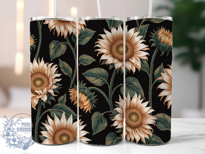 Black Gold Sunflower Tumbler, Big Sunflower Tumbler, Elegant Floral Wrap, Rustic Sunflower Wrap, Glamorous Flower Wrap, Sublimation Design, Trendy Gift Idea Sublimation ToriDesigns 