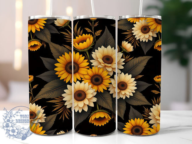 Black & Gold Sunflower Tumbler, Black and Gold, Daisy Sunflower, 20oz Tumbler Wrap, Floral Tumbler, Elegant Gift, Sunflower Decor, Tumbler Design Sublimation ToriDesigns 