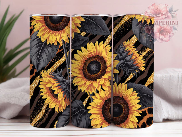 Black Gold Sunflower Tumbler, Sunflowers, Elegant Floral, Luxury Style, Chic Design, 20Oz Tumbler, Sublimation Wrap Sublimation Li Zamperini 
