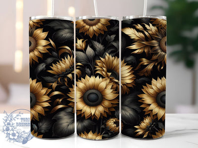 Black Gold Sunflowers 20oz Tumbler, Elegant Floral Tumbler, Nature Sublimation, Inspirational Wrap Design, Stylish PNG, 20oz Tumbler Wrap Sublimation ToriDesigns 